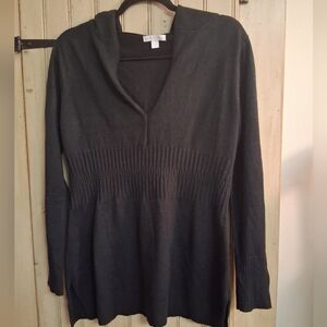 Women’s Black Hooded Rib-Waist Knit Sweater